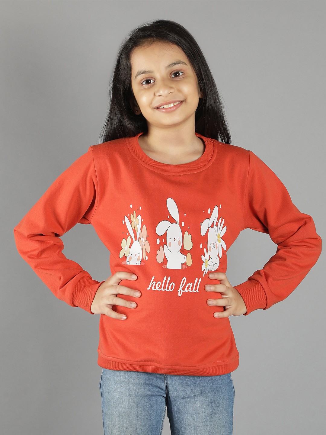 

Ninos Dreams Girls Orange Rabbit Printed Fleece Sweatshirt