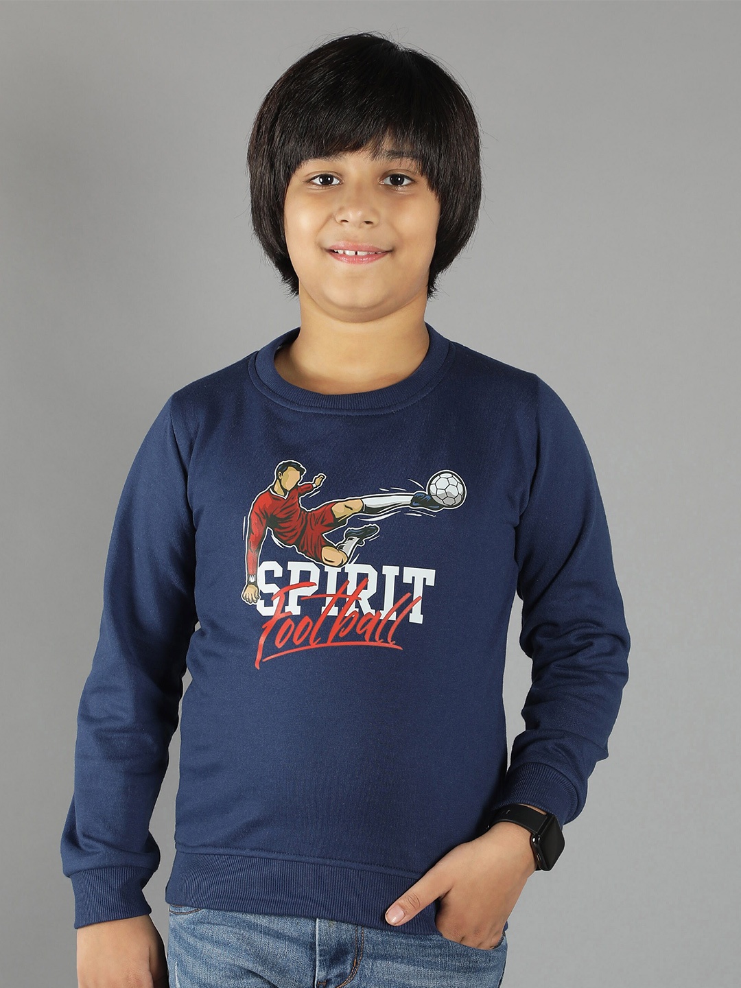 

Ninos Dreams Boys Blue Football Spirit Printed Fleece Sweatshirt