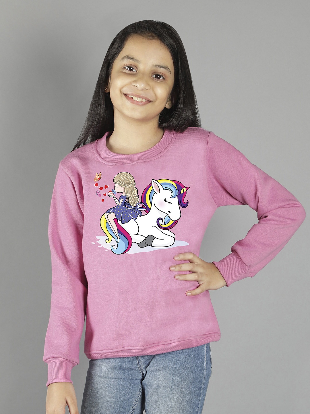 

Ninos Dreams Girls Pink Unicorn Printed Fleece Sweatshirt