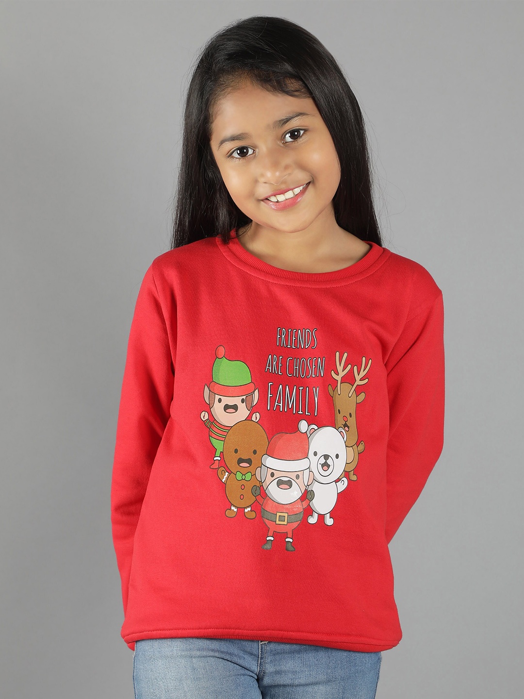 

Ninos Dreams Kids Red Christmas Family Printed Fleece Sweatshirt