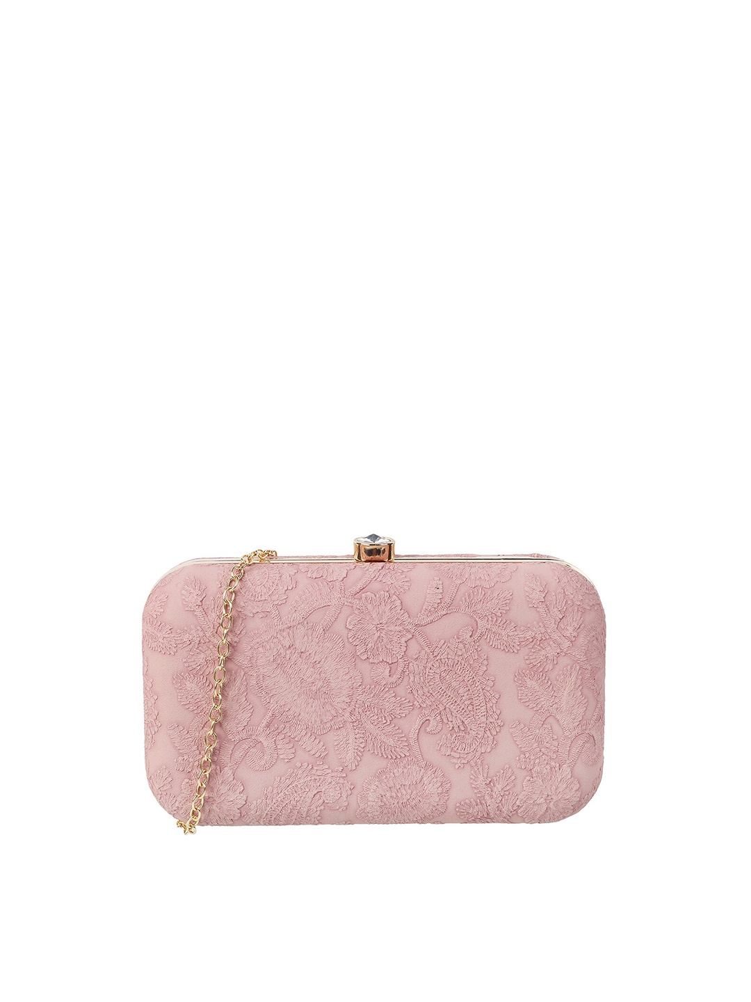 

WALKWAY by Metro Pink & Gold-Toned Embroidered Box Clutch