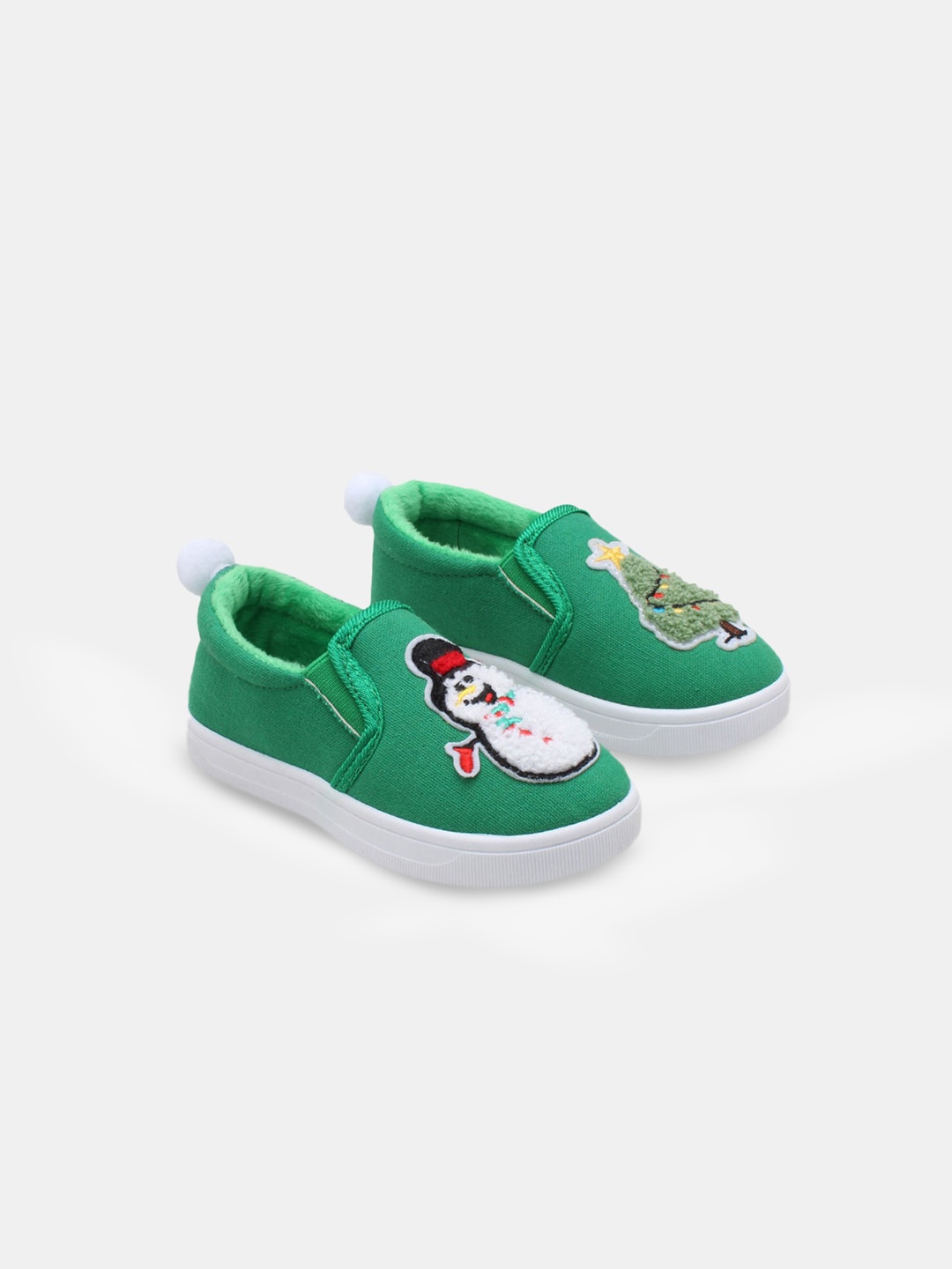 

Hopscotch Kids Green Woven Design Slip-On Sneakers