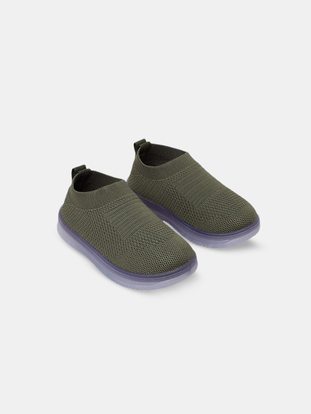 

Hopscotch Unisex Kids Green Woven Design PU Slip-On Sneakers