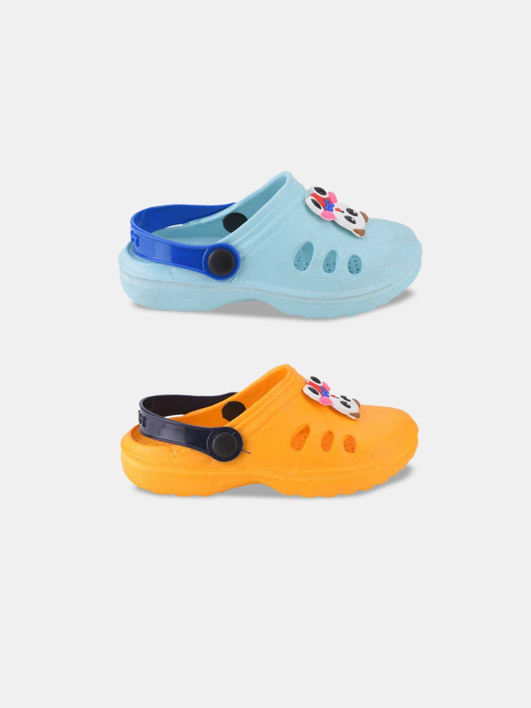 

Hopscotch Unisex Kids Set of 2 Blue & Orange Printed PU Fashion Clogs