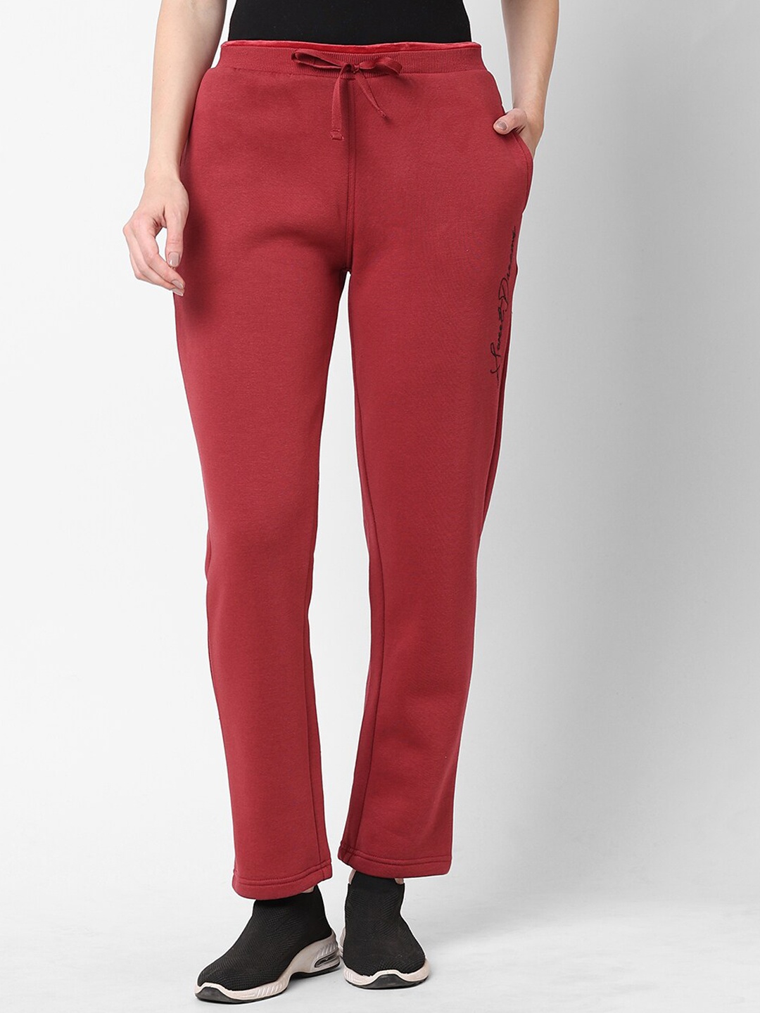 Sweet Dreams Women Red Fleece Track Pant