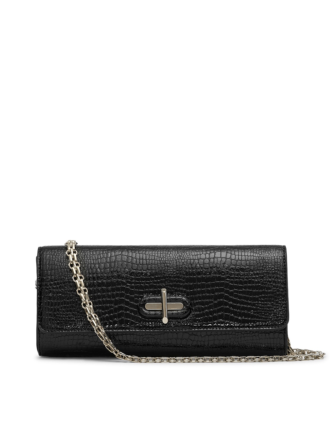 

MIRAGGIO Women Black Textured Clutch with Shoulder Chain Strap