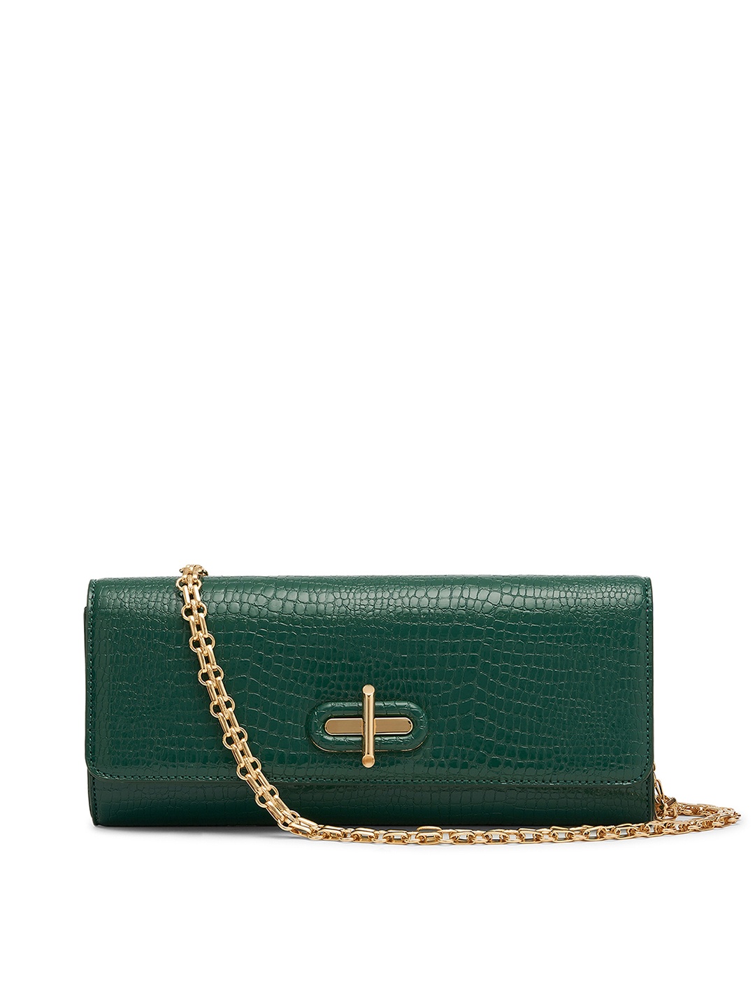 

MIRAGGIO Textured Clutch with Shoulder Chain Strap, Green