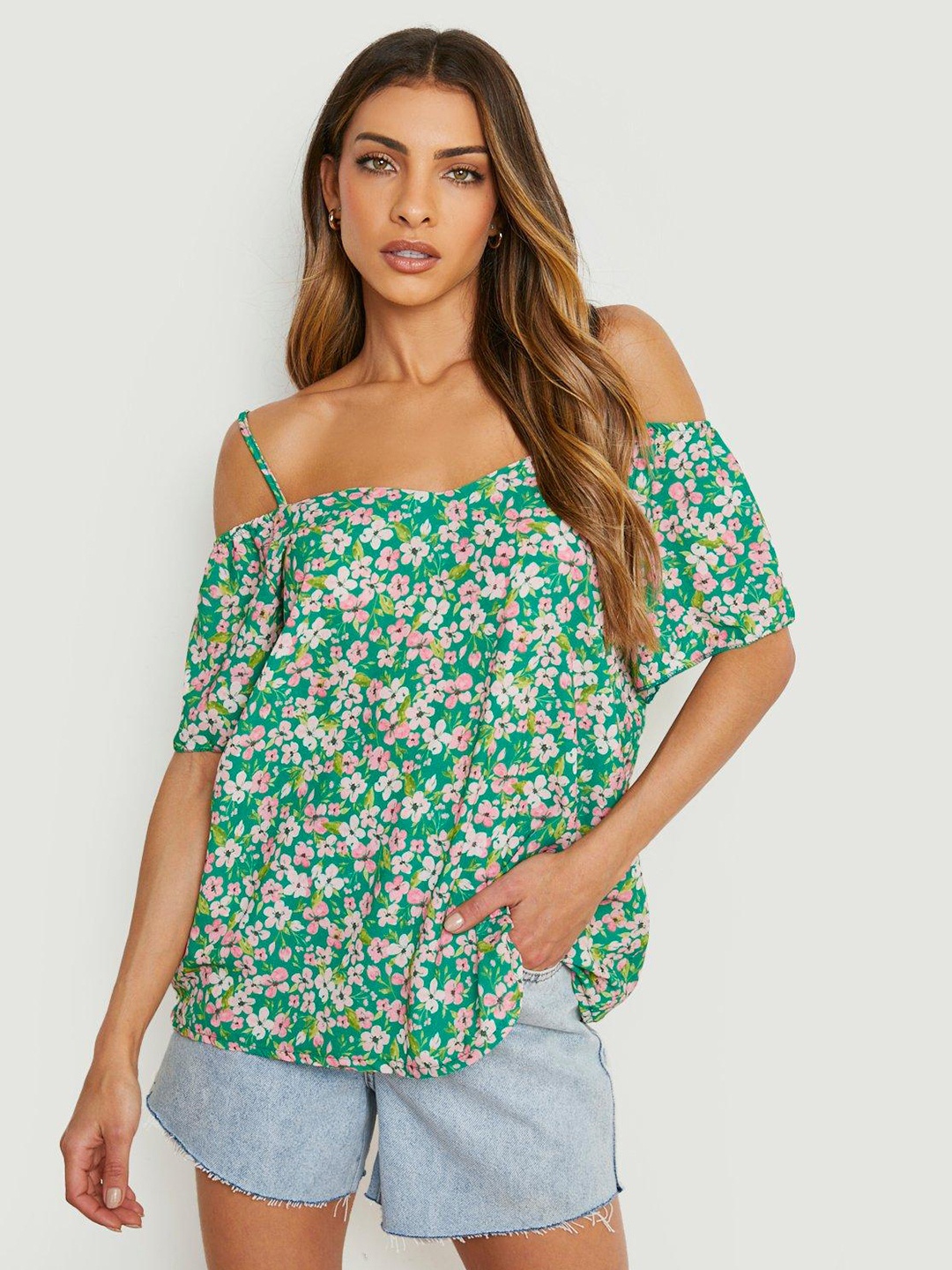 

Boohoo Floral Print Top, Green