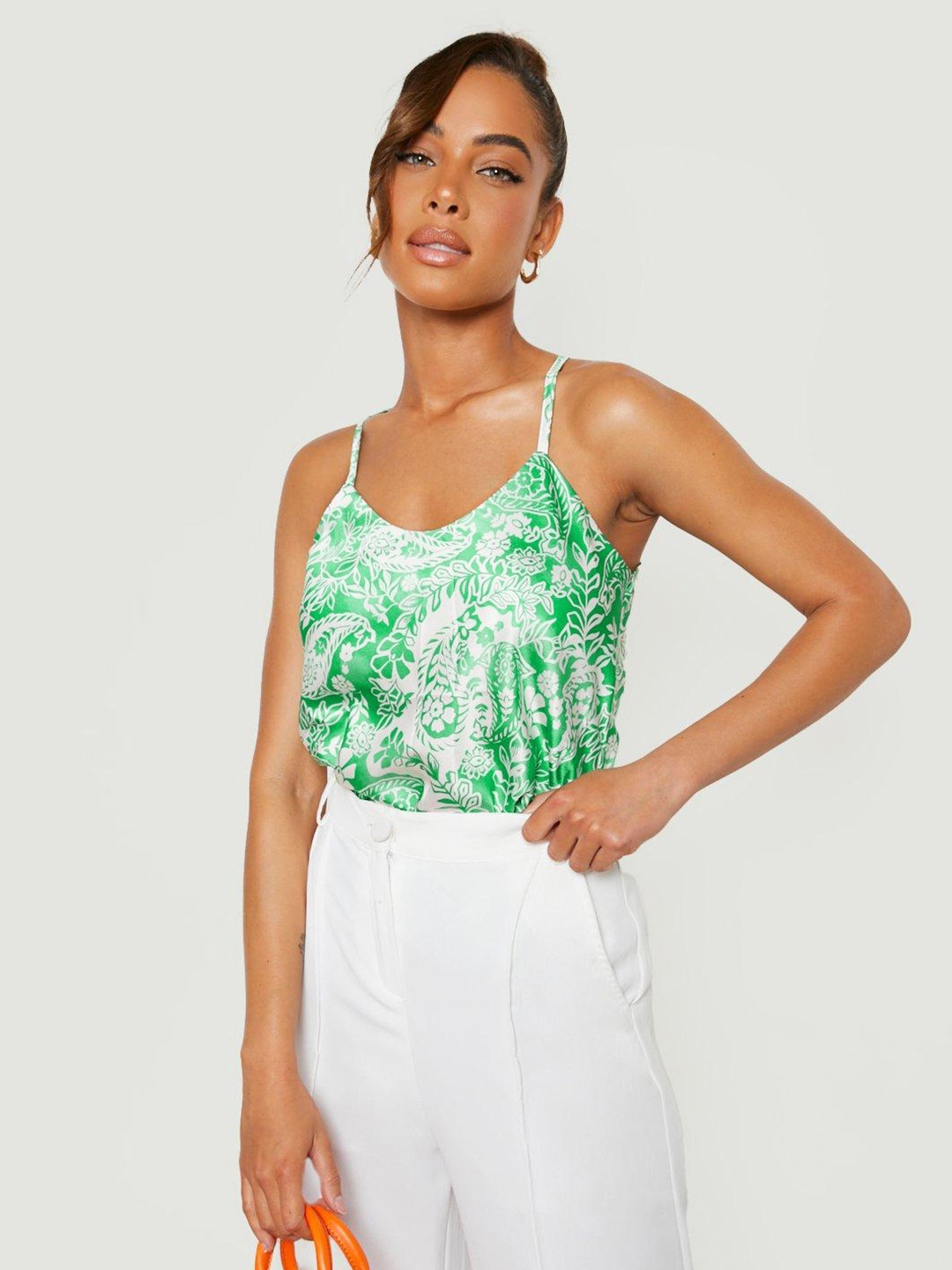 

Boohoo Paisley Print Cami Top, Green