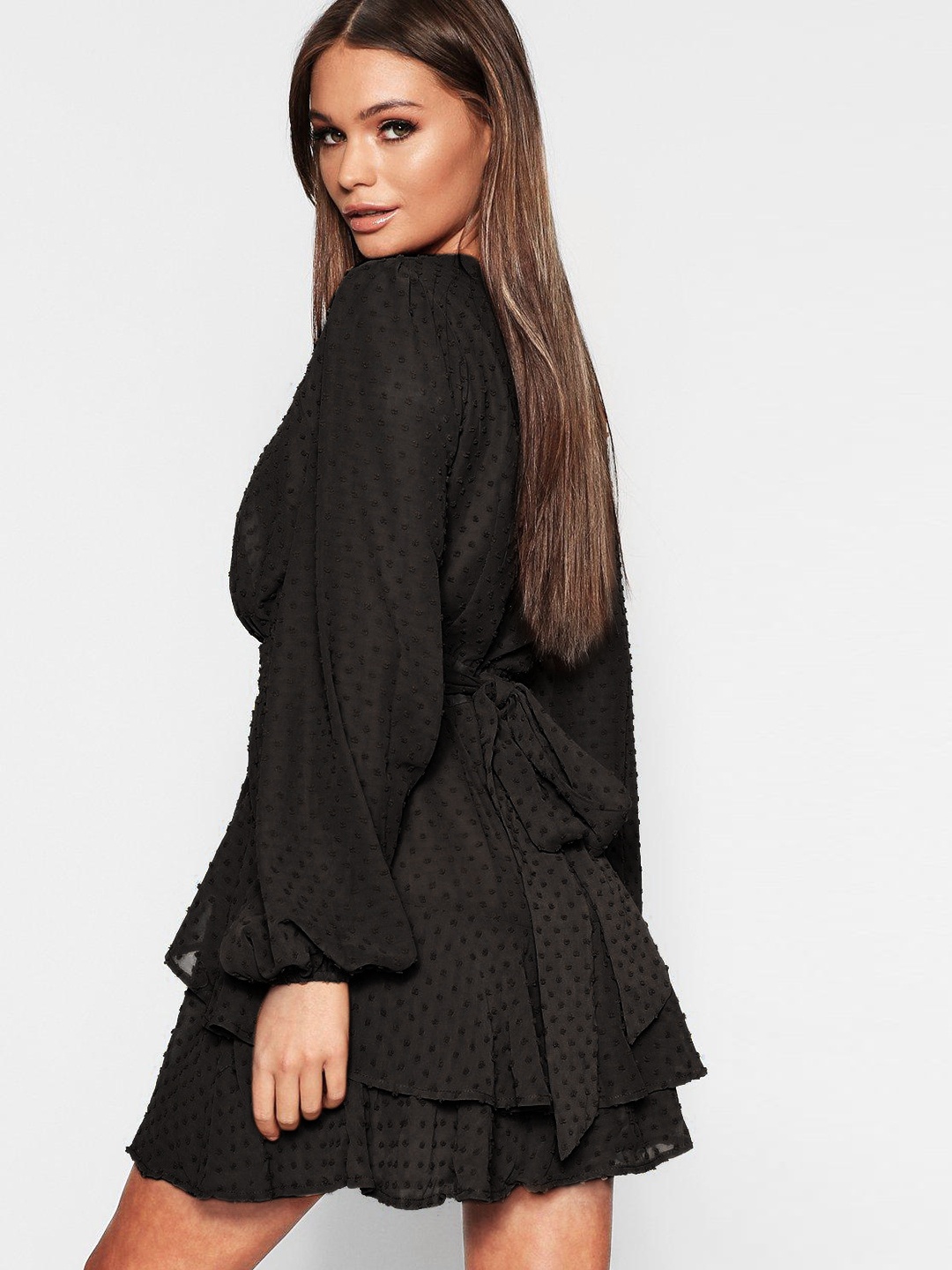 

Boohoo Dobby Layered A-Line Mini Dress, Black