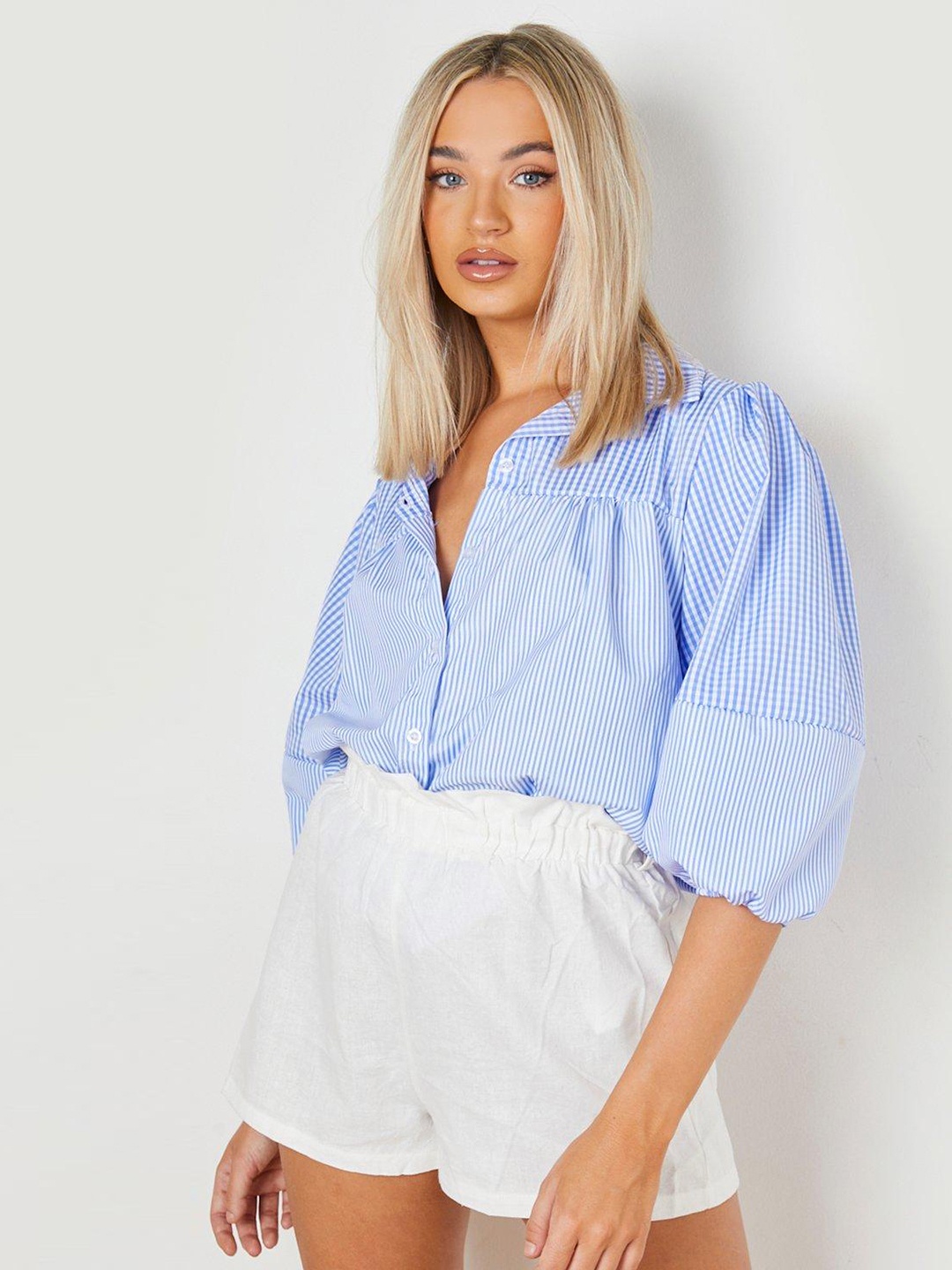 

Boohoo Women Gingham Checked Casual Shirt, Blue
