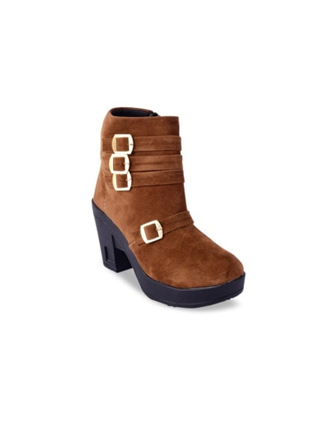 

WOMENS BERRY Women Tan-Brown Casual Mid-Top Block-Heeled Regular Boots