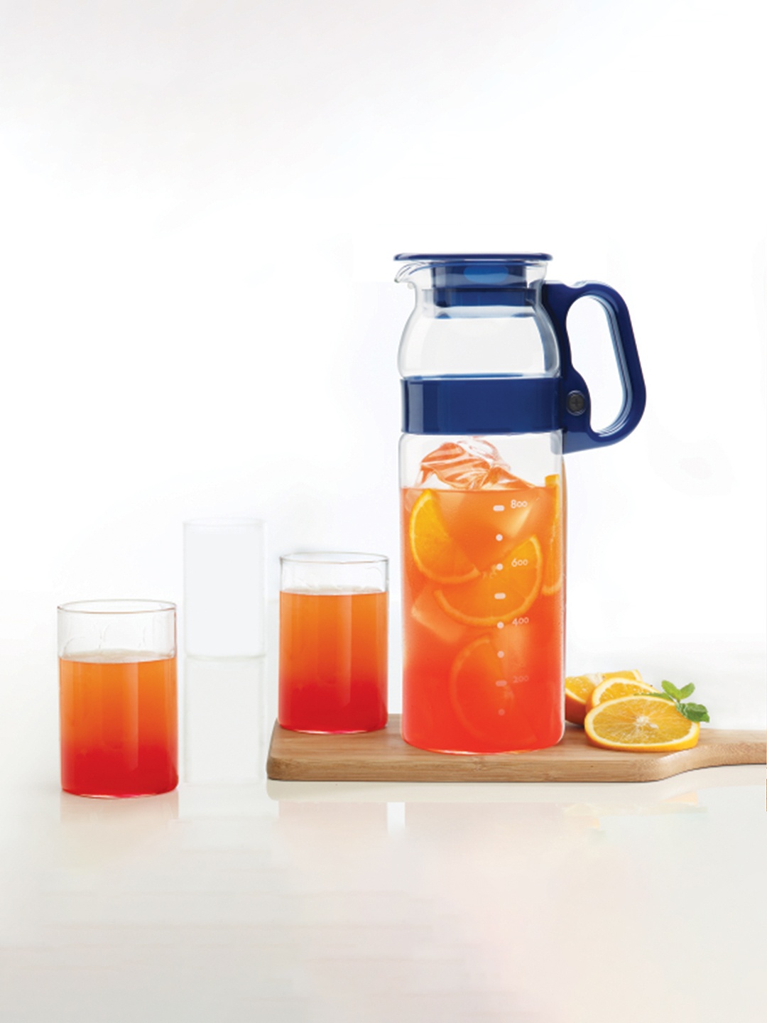 

BOROSIL Marina Transparent & Blue Glass Jug with Handle-1.3 l