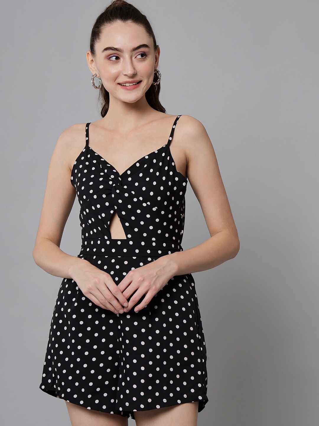 

emeros Black & White Polka Dot Printed Playsuit