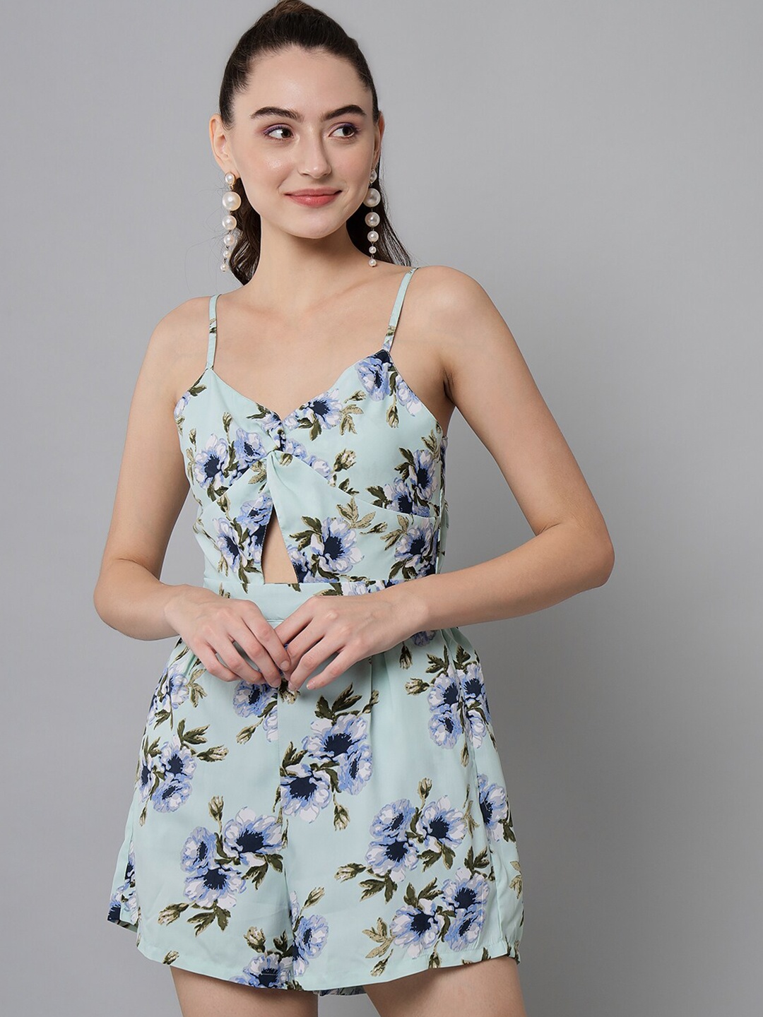 

emeros Sea Green & Blue Floral Printed Playsuit