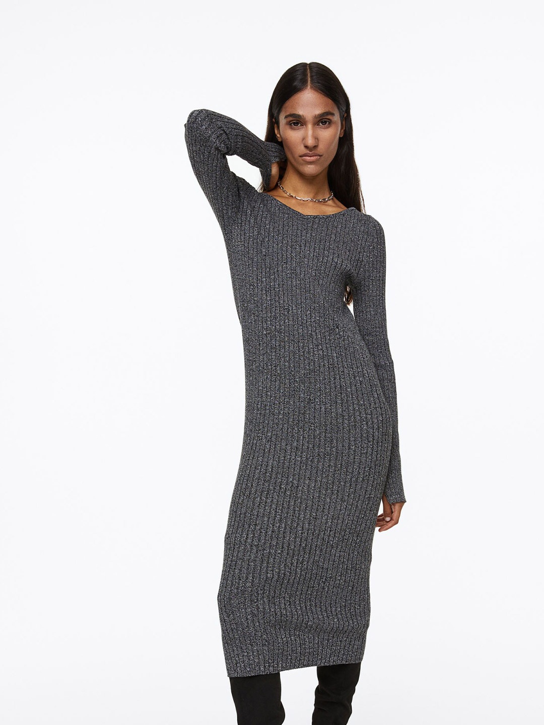 

H&M Grey Rib-Knit Bodycon Dress