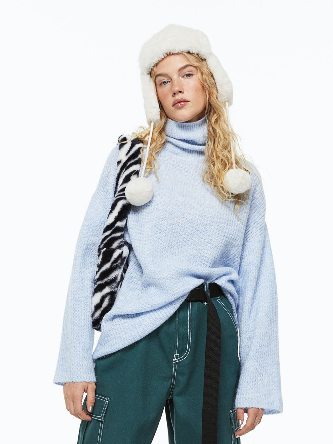 

H&M Women Polo-Neck Jumper, Blue