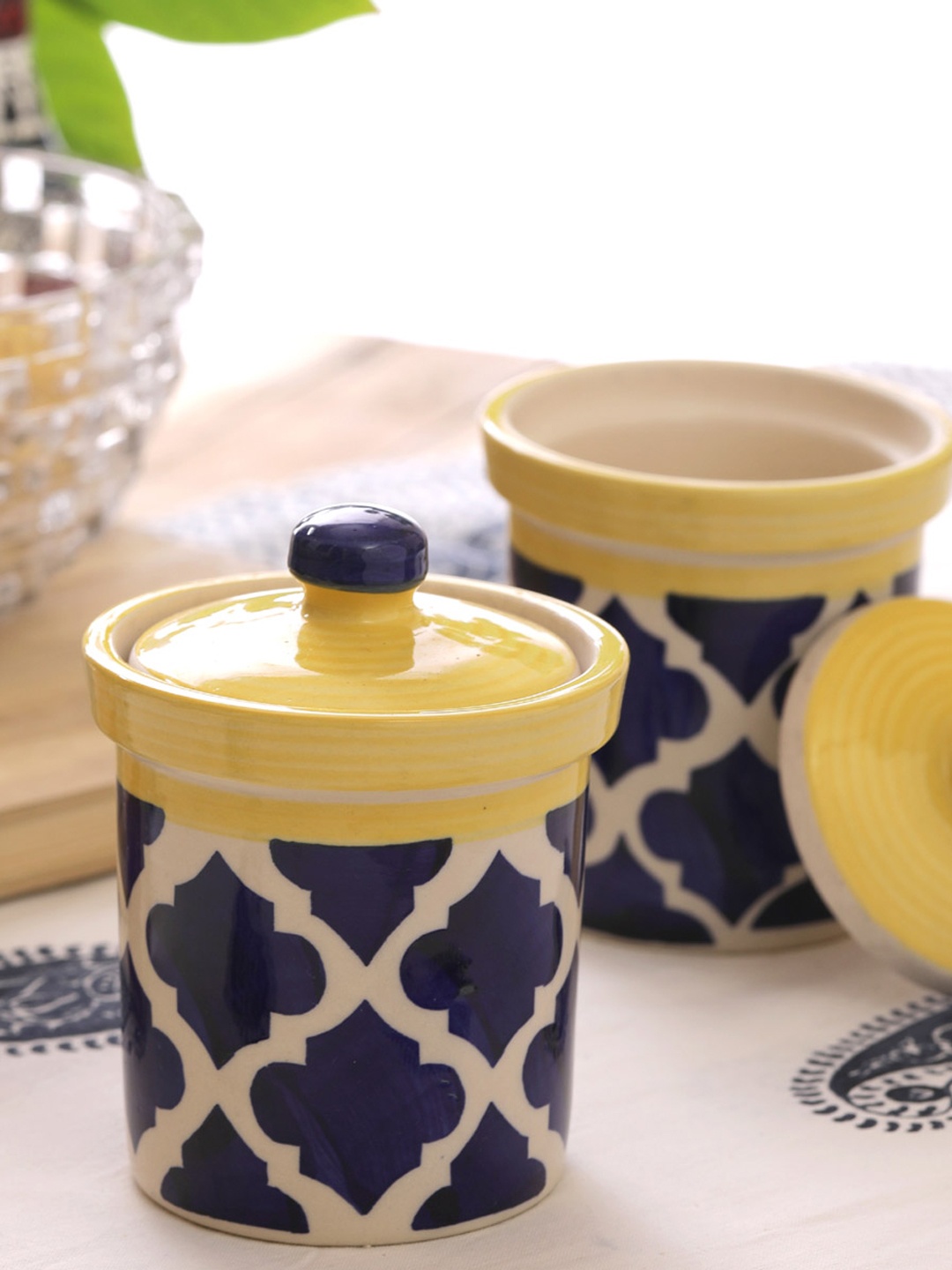 

VarEesha Blue Set of 2 Printed Multipurpose 4 Inch Ceramic Storage Jars