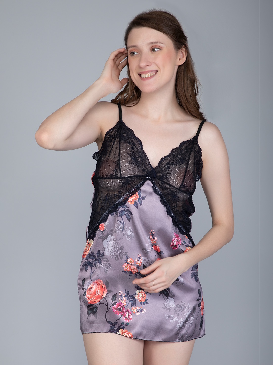 

PHWOAR Purple & Black Satin Baby Doll