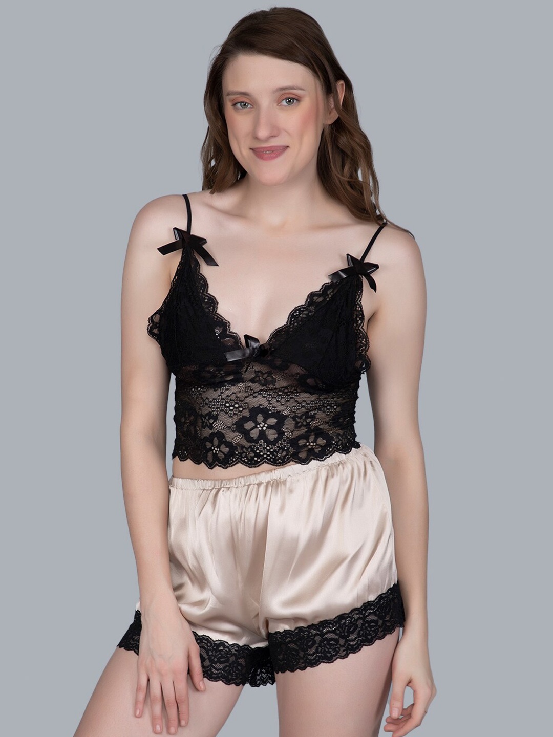 

PHWOAR Gold-Toned & Black Satin Baby Doll