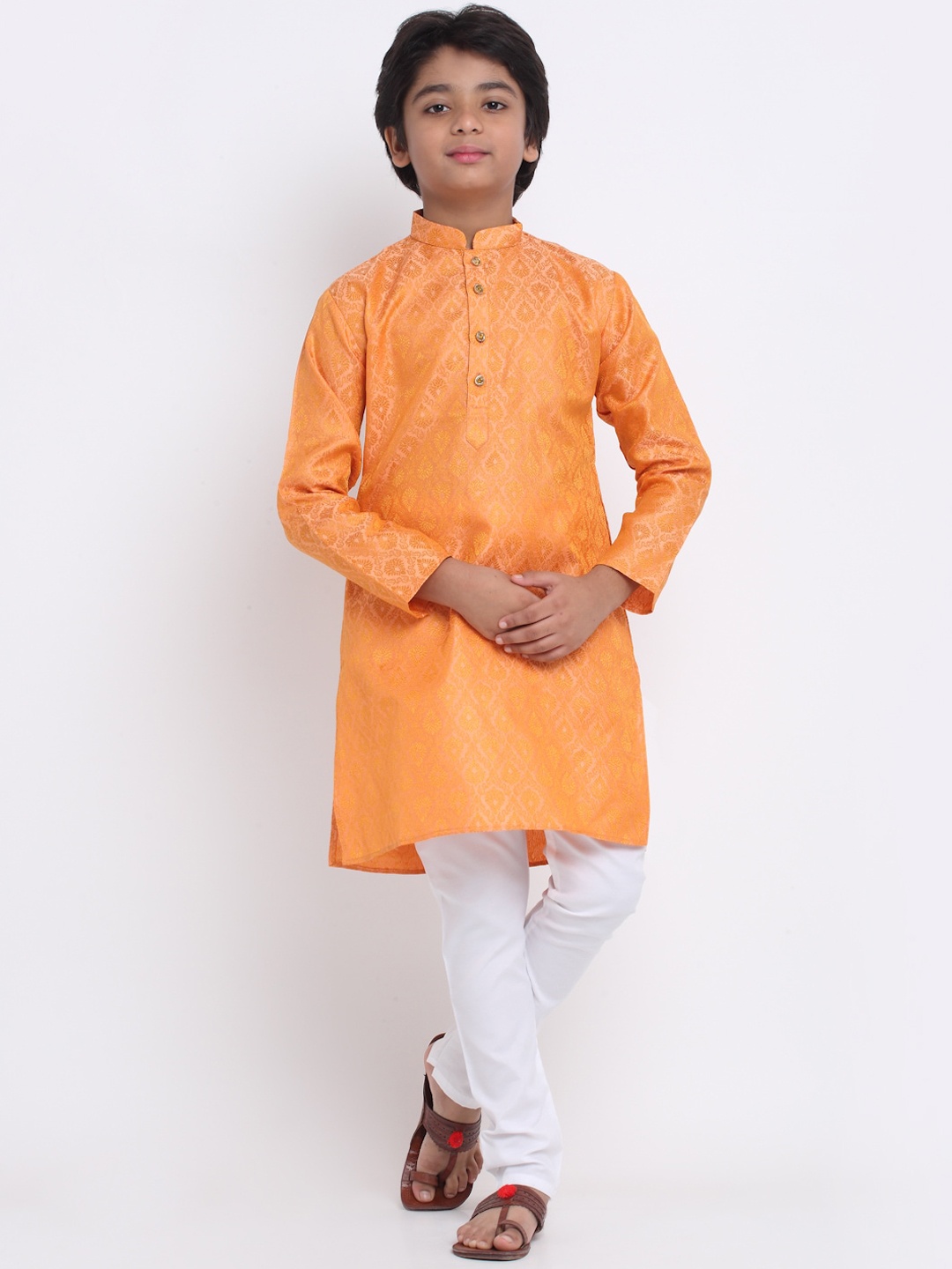 

KRAFT INDIA Boys Peach Ethnic Motifs Thread Work Kurta with Pyjamas