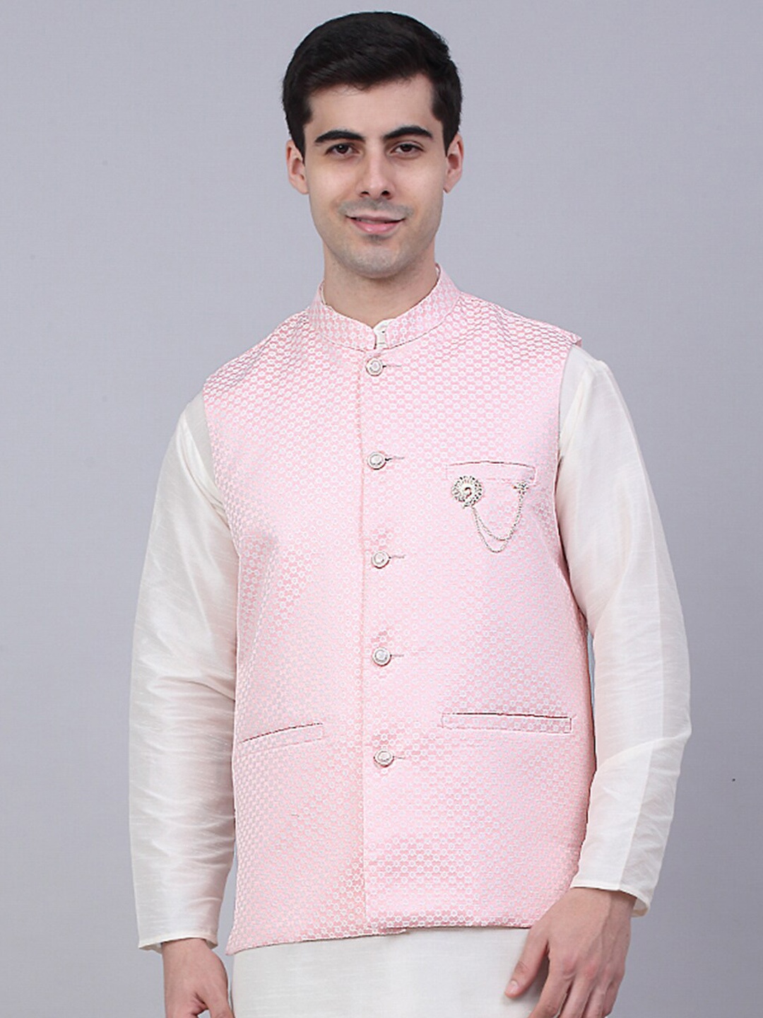 

Jompers Men Pink Woven Design Nehru Jacket