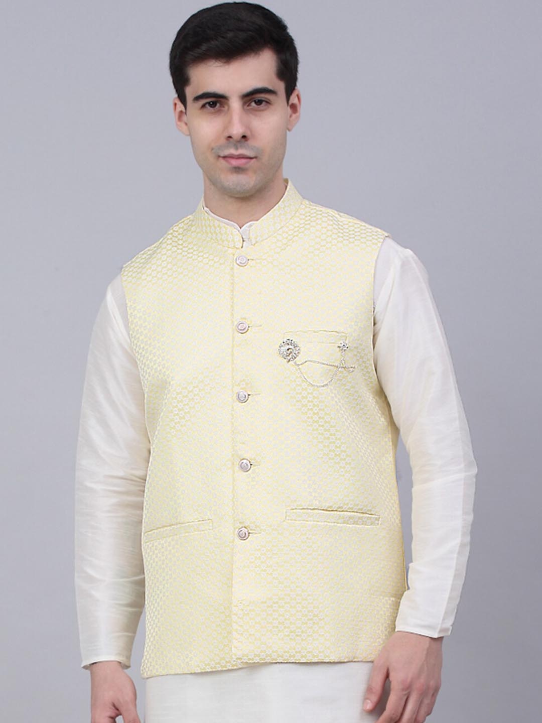 

Jompers Men Yellow Woven Design Nehru Jacket