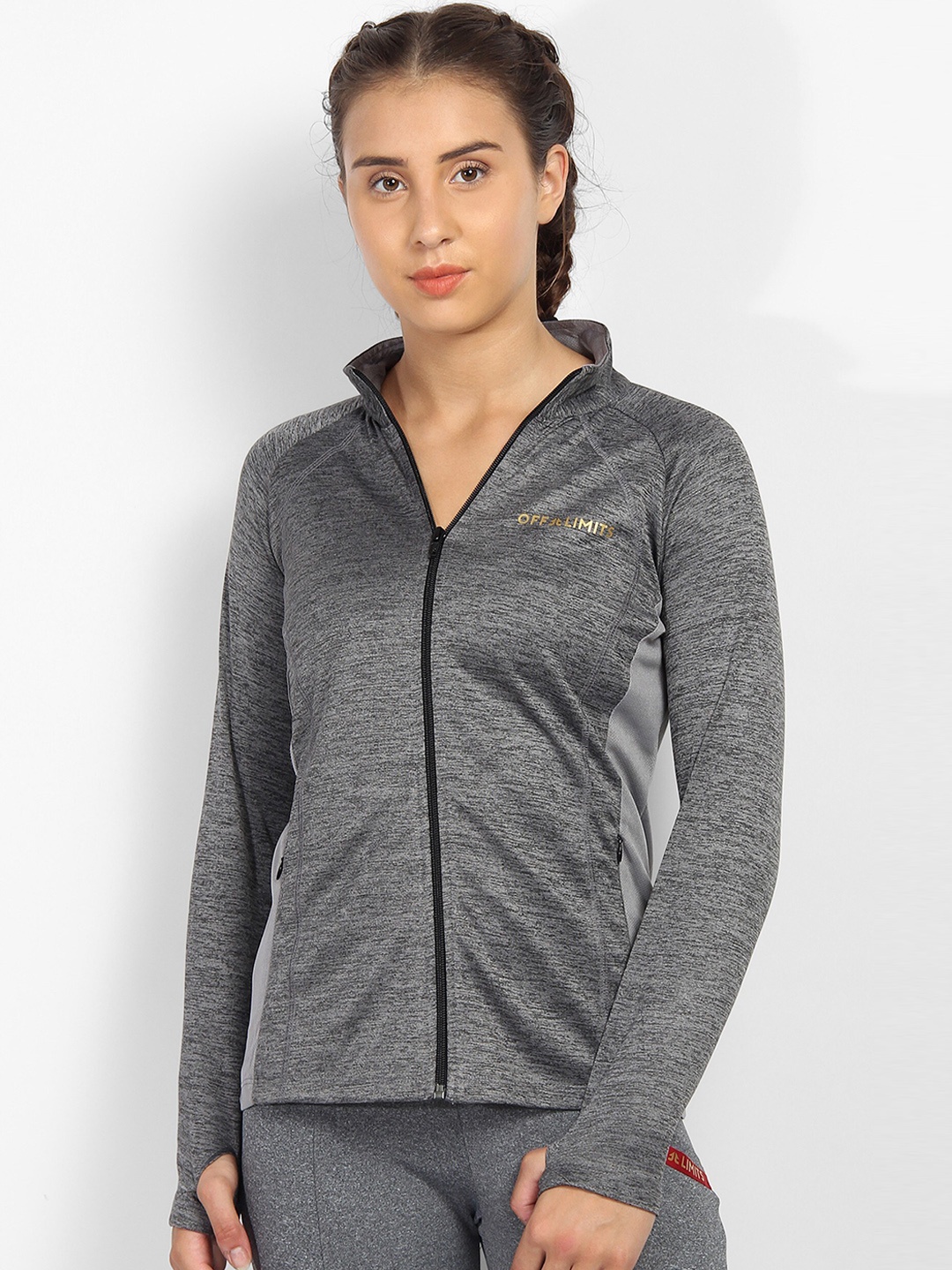 

OFF LIMITS Women Grey Melange Sporty Jacket