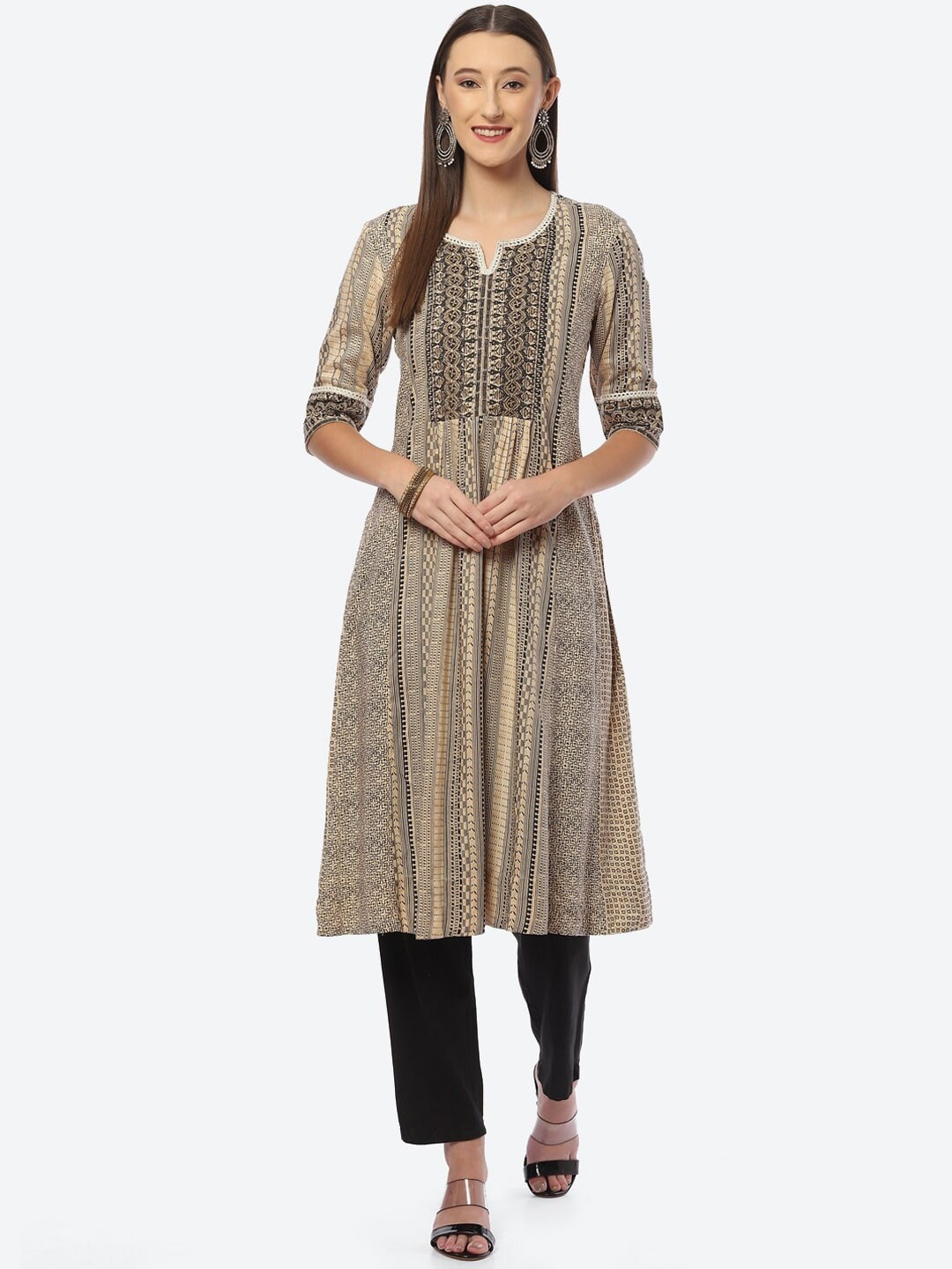 

Biba Geometric Printed Kurta, Beige