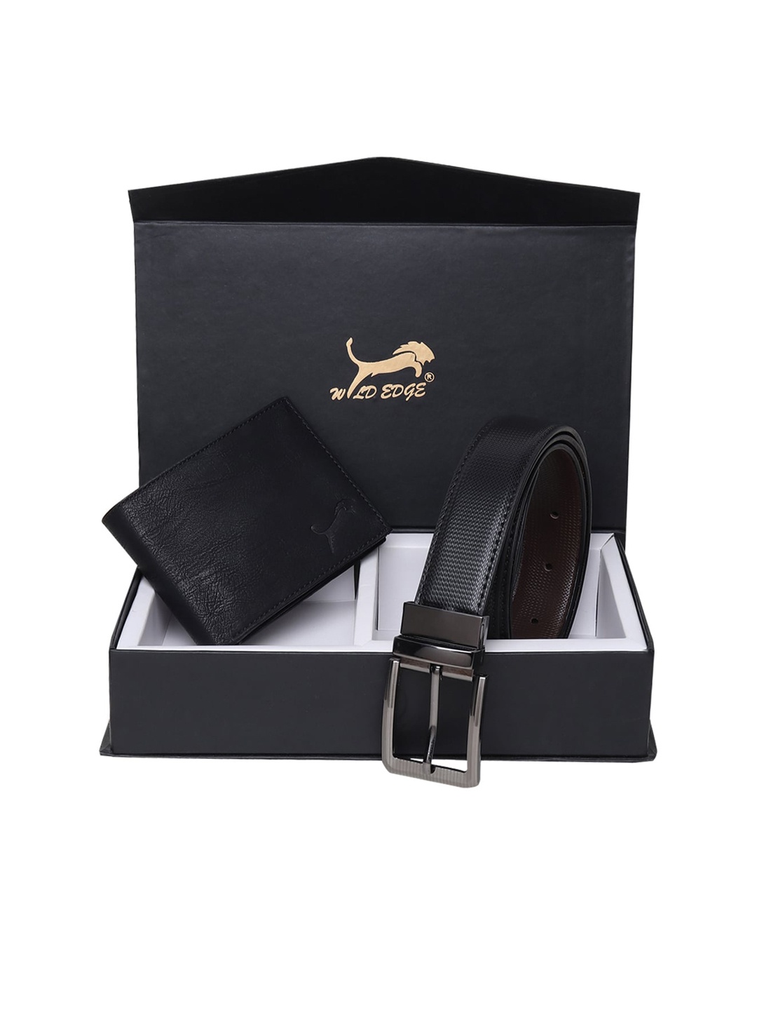 

WILD EDGE Men Black Belt & Wallet Accessory Gift Set