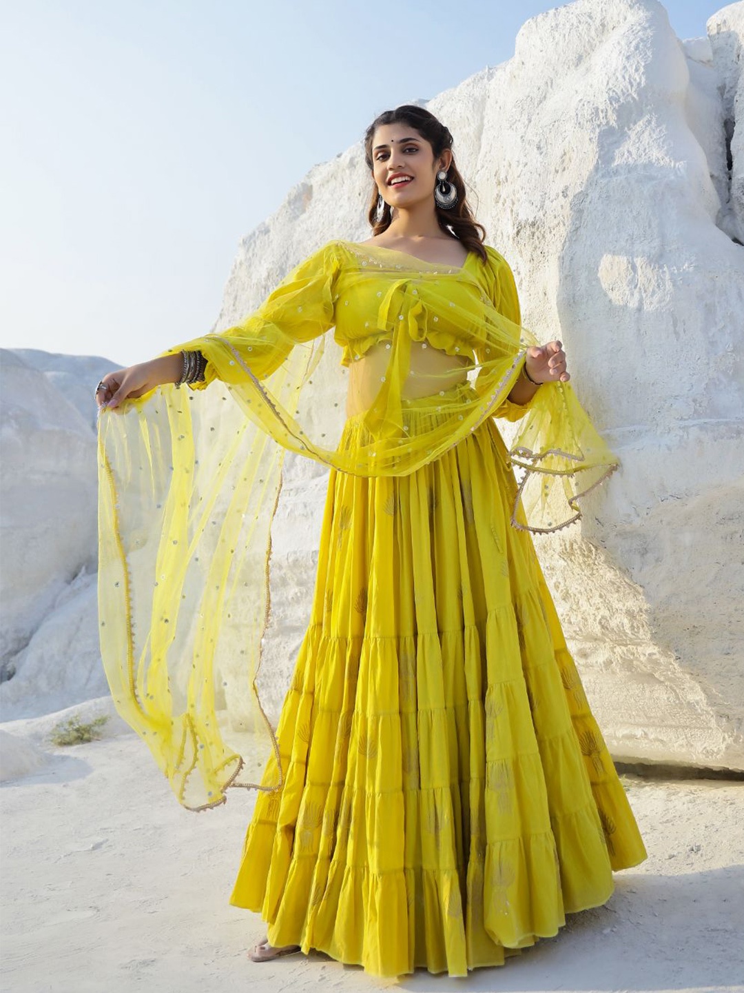 

Baisacrafts Mustard Lehenga & Blouse With Dupatta