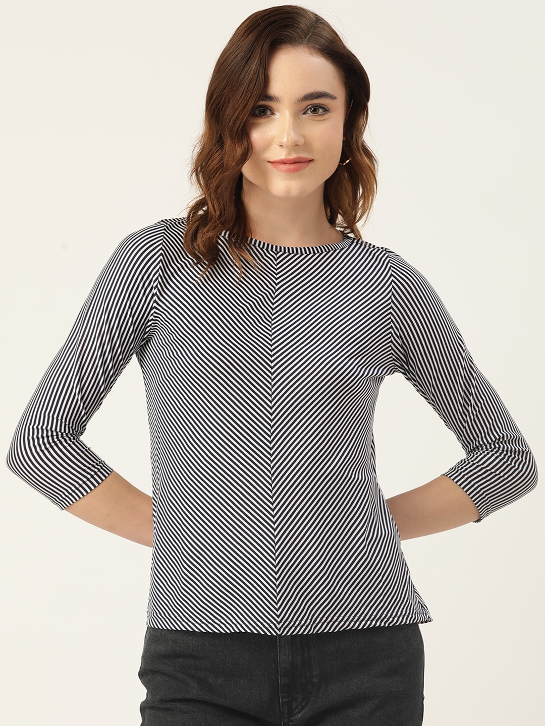 

ZIZO By Namrata Bajaj Black & White Striped Crepe Fitted Top