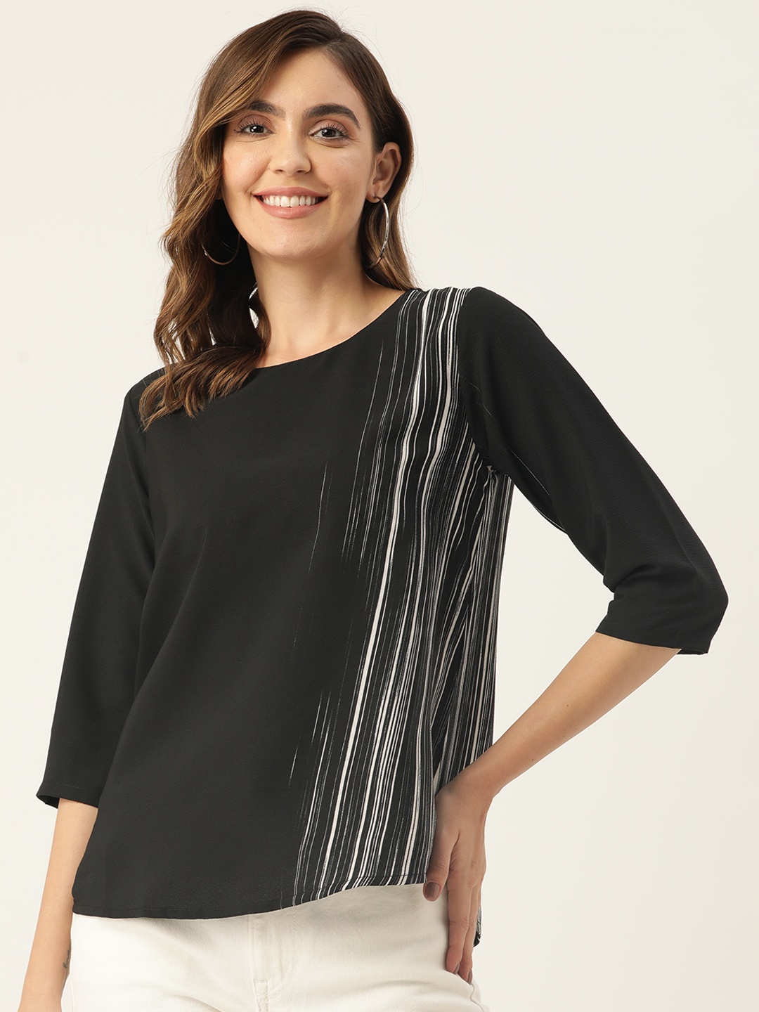 

ZIZO By Namrata Bajaj Black & White Striped Crepe Regular Top