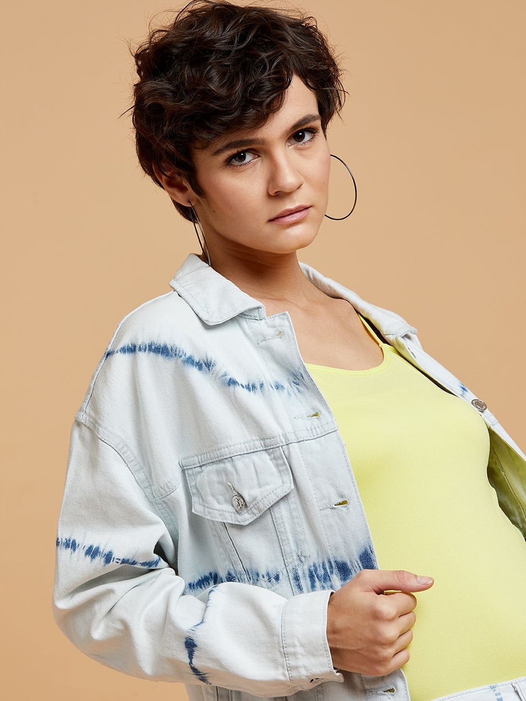 

Madame Women Blue Tie and Dye Cotton Denim Jacket