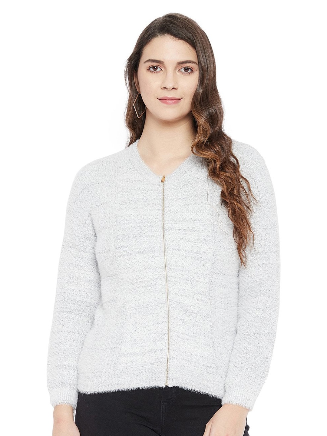 

Madame Women Grey Ribbed Cardigan