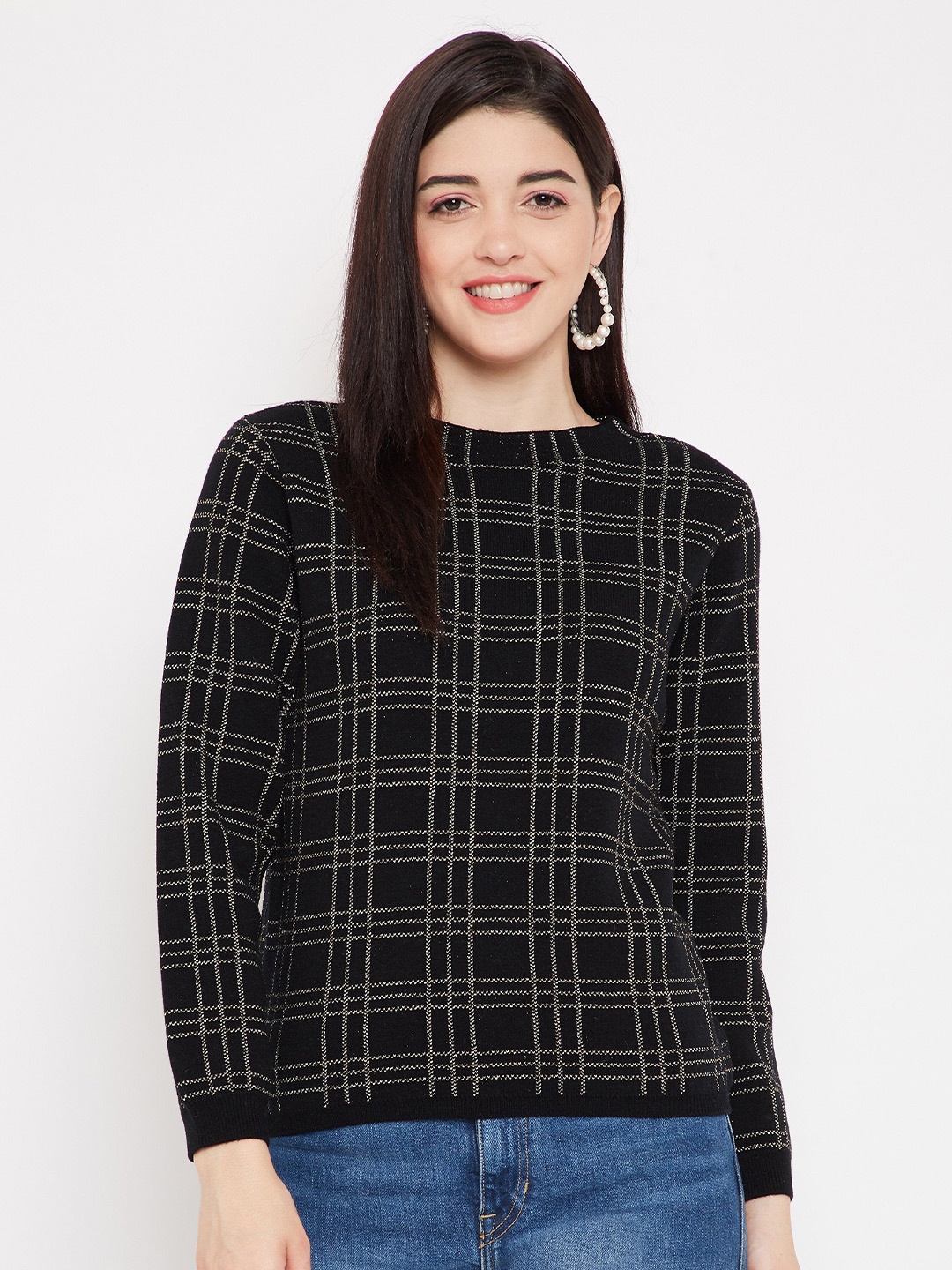 

Madame Women Black & White Checked Pullover