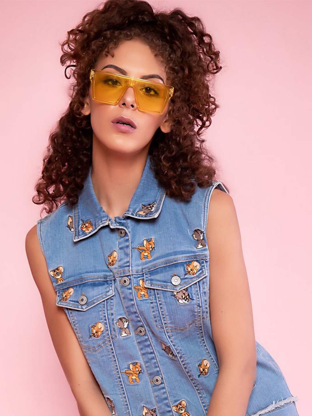 

Madame Women Blue Tom & Jerry Printed Cotton Denim Jacket