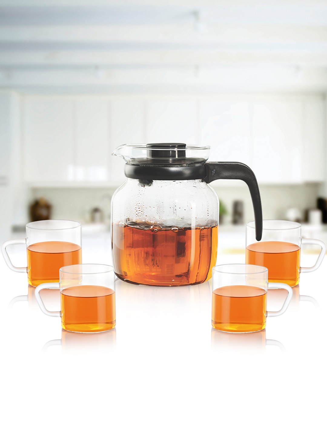 

BOROSIL Transparent & Black 5 Pieces of Microwave safe Glass Carafe & Mug- 190ml