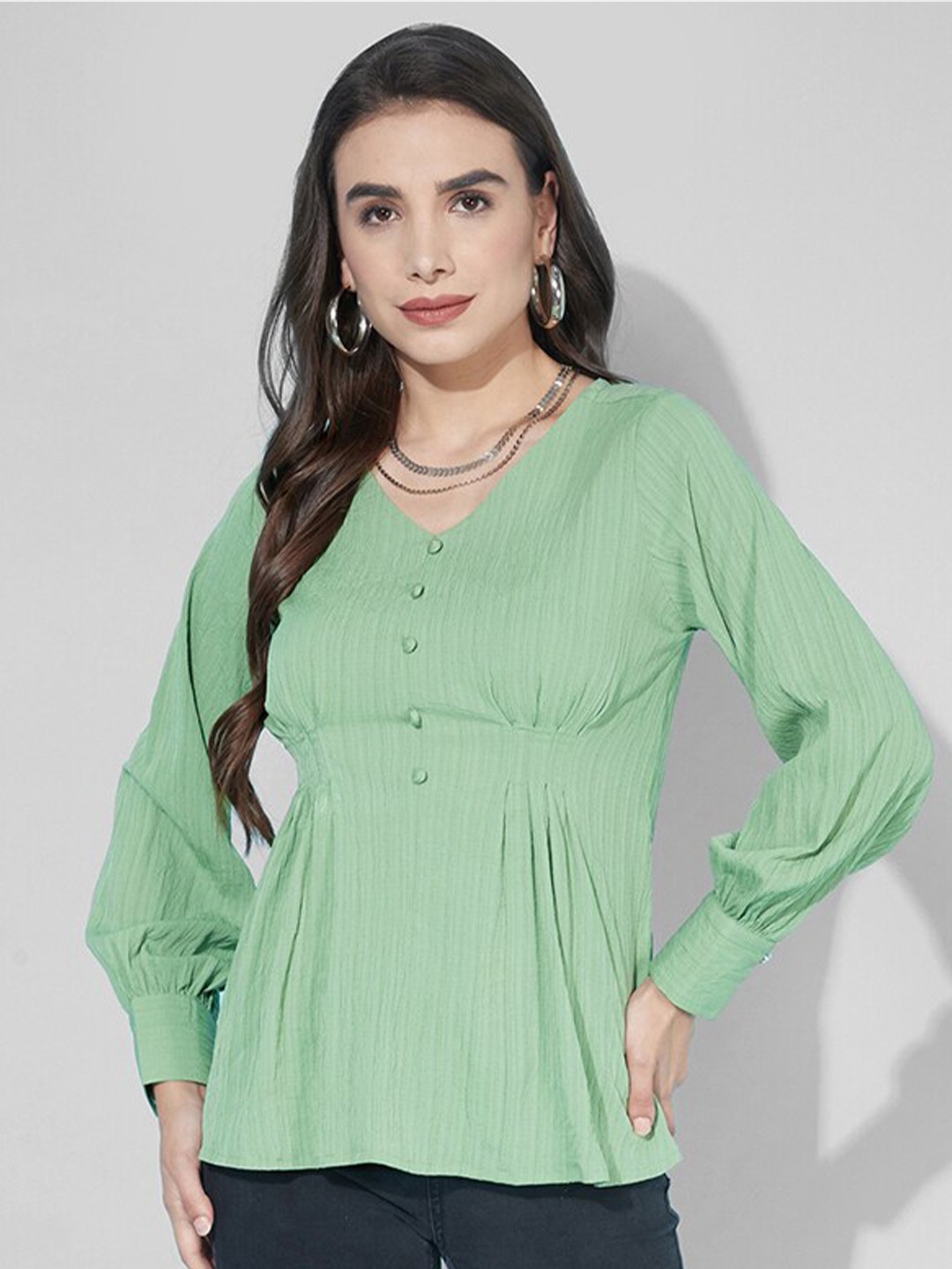 

Selvia Green Georgette Cinched Waist Top