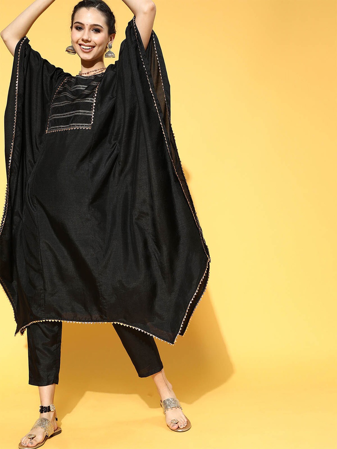 

ODETTE Women Black Gotta Patti Kurta With Trousers