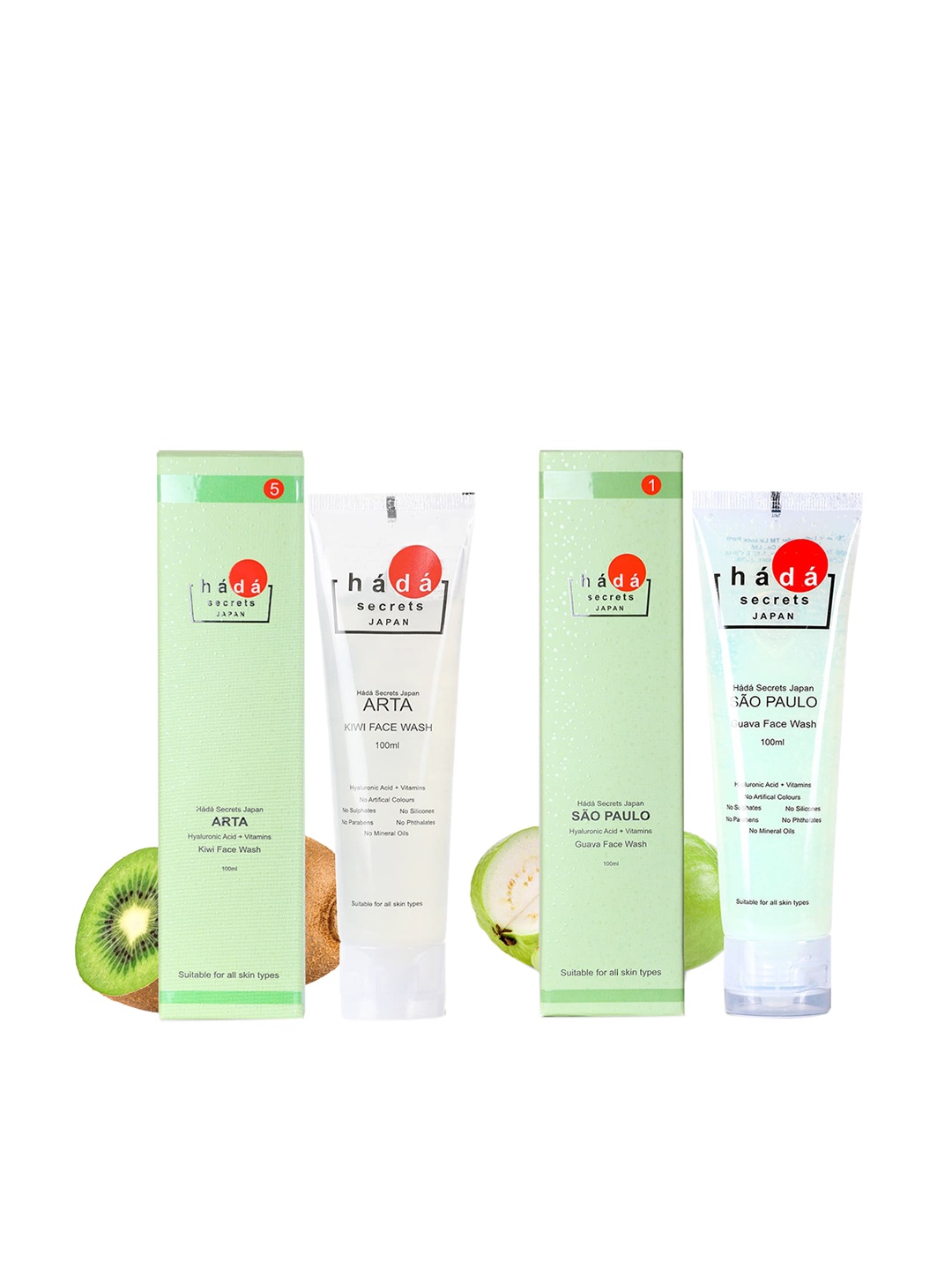 

Hada Secrets Japan Set Of 2 Face Wash - Arta Kiwi & Sao Paulo Guava - 100ml each, White