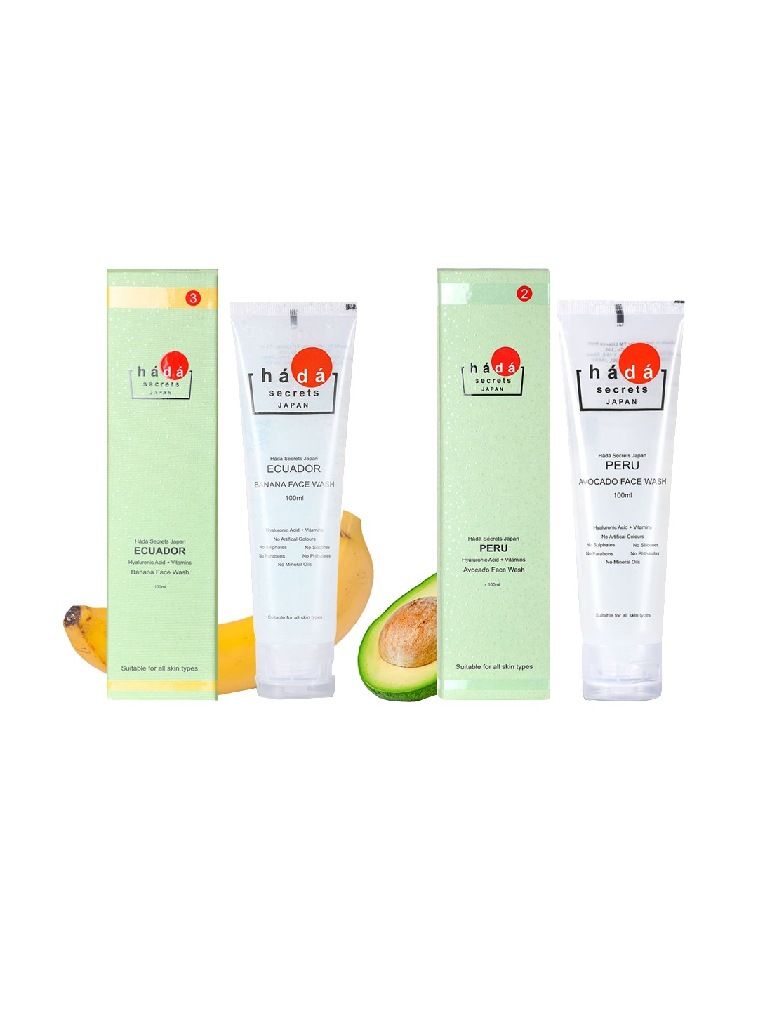 

Hada Secrets Japan Set Of 2 Ecuador Banana & Peru Avocado Facewash 100ml Each, White