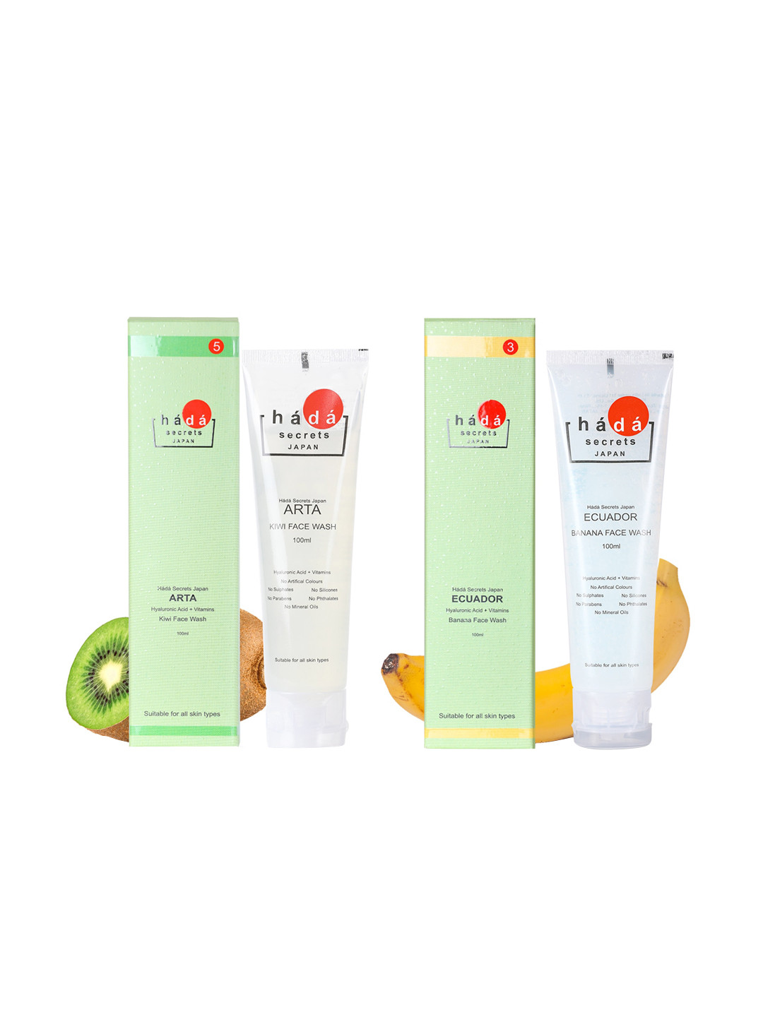 

Hada Secrets Japan Set Of 2 Arta Kiwi & Ecuador Banana Facewash 100ml Each, White