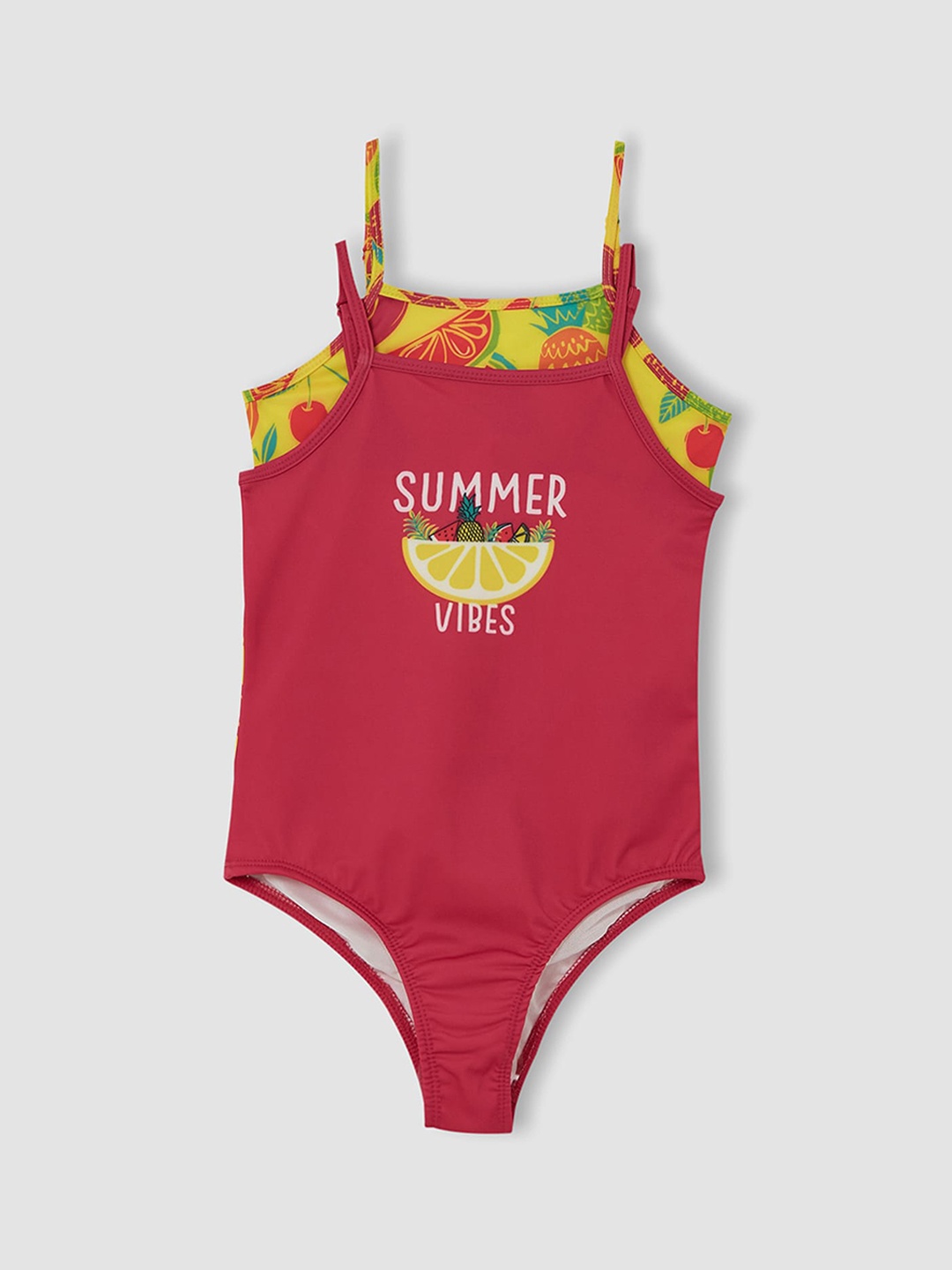 

DeFacto Girls Pack Of 2 Red & Yellow Printed Swim Bodysuit