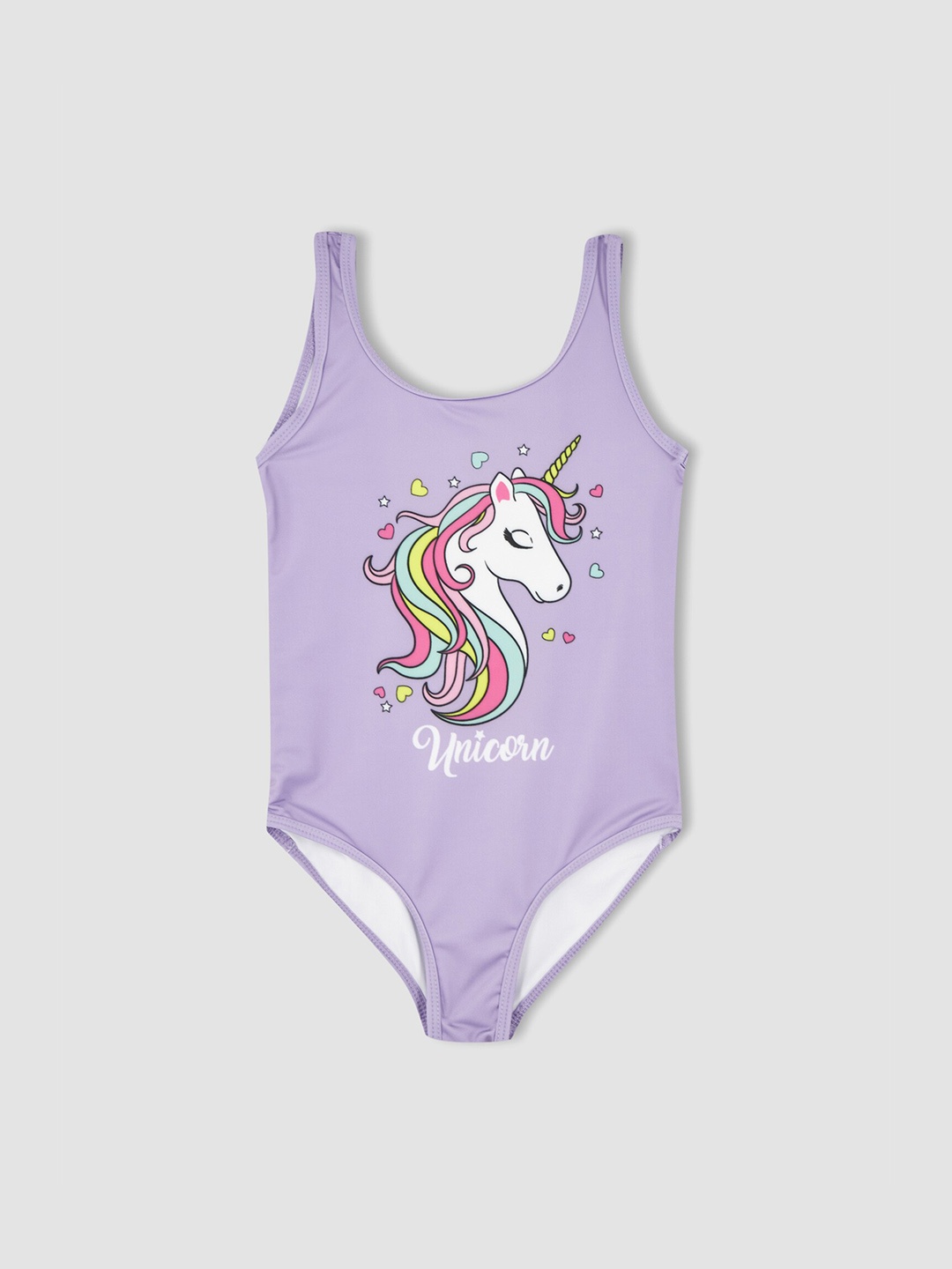 

DeFacto Girls Lavender Unicorn Printed Round Neck Swim Bodysuit