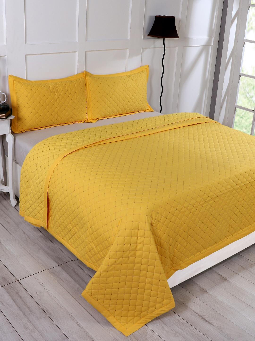 

A Homes Grace Yellow Embroidered & Quilted Double Bed-King Bed Cover