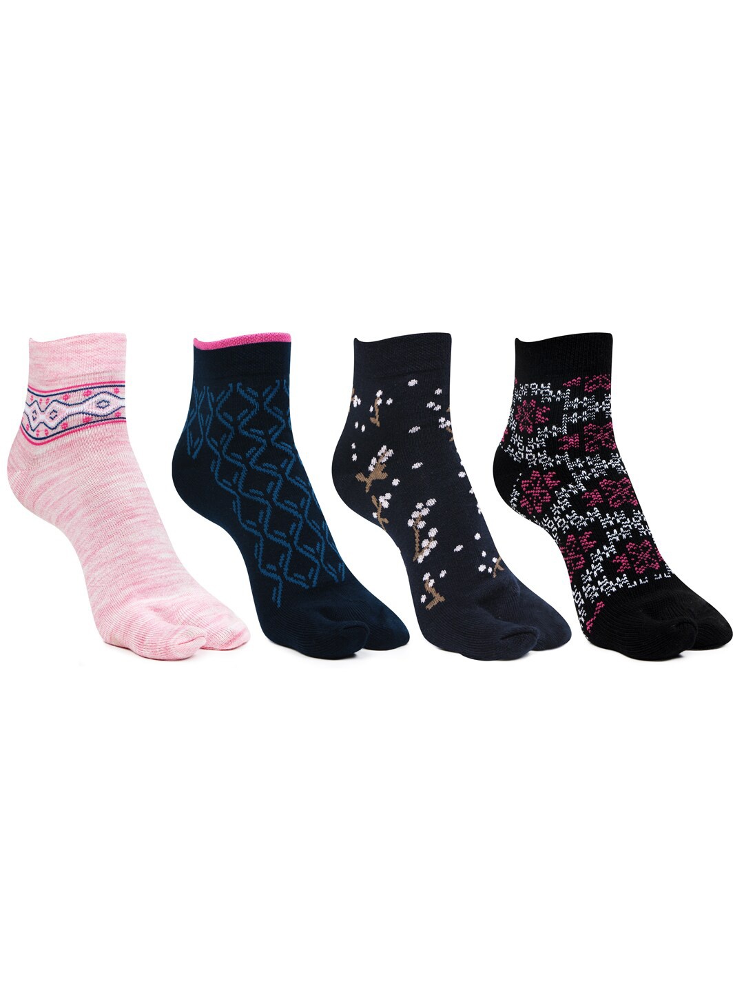 Bonjour Women Pack of 4 Assorted Ankle-Length Thumb Socks