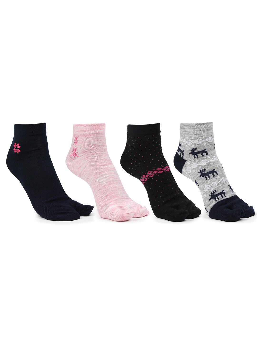 

Bonjour Women Pack of 4 Assorted Printed Ankle-Length Woolen Thumb Socks