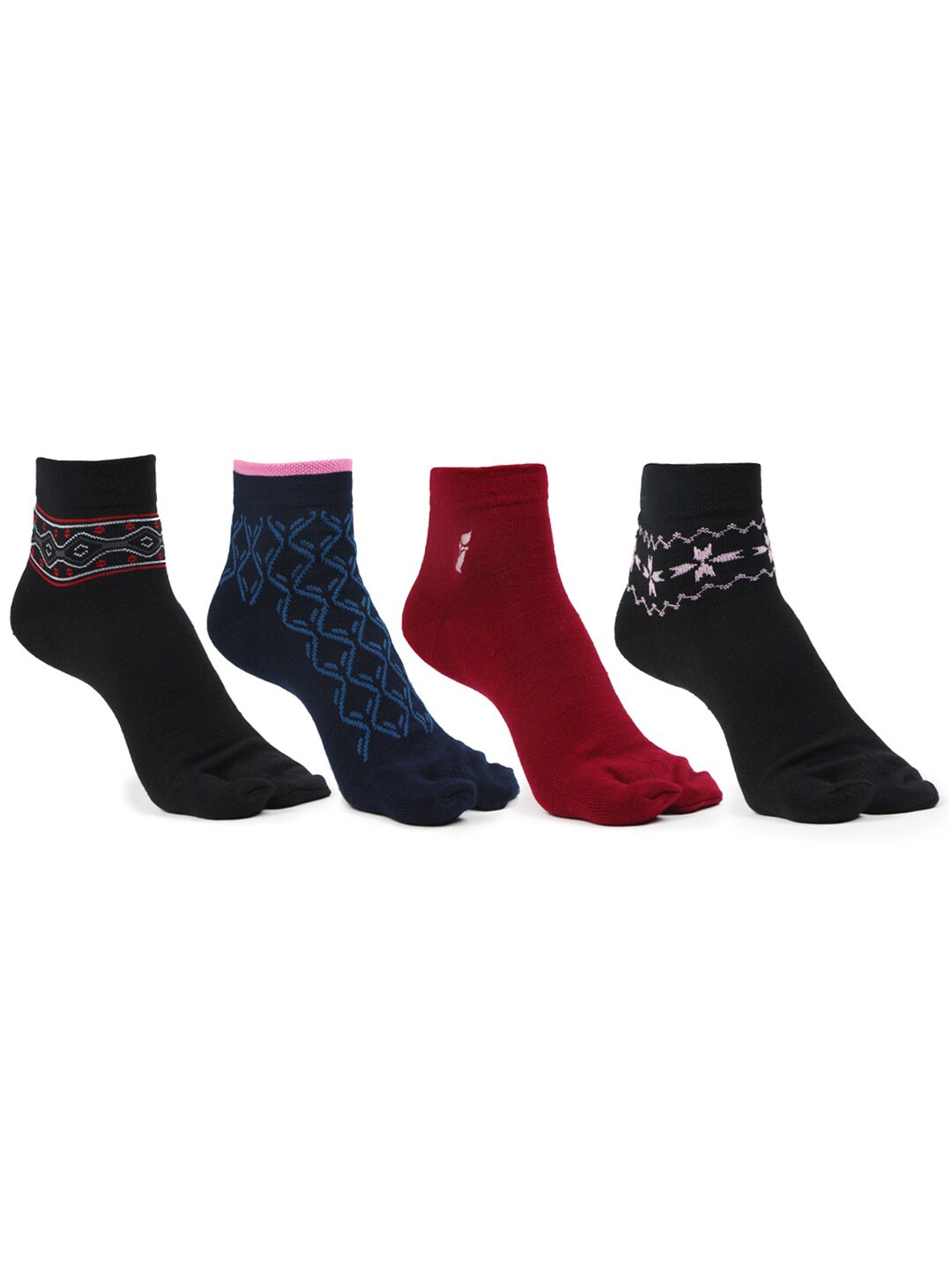 Bonjour Women Pack of 4 Assorted Printed Ankle-Length Woolen Thumb Socks