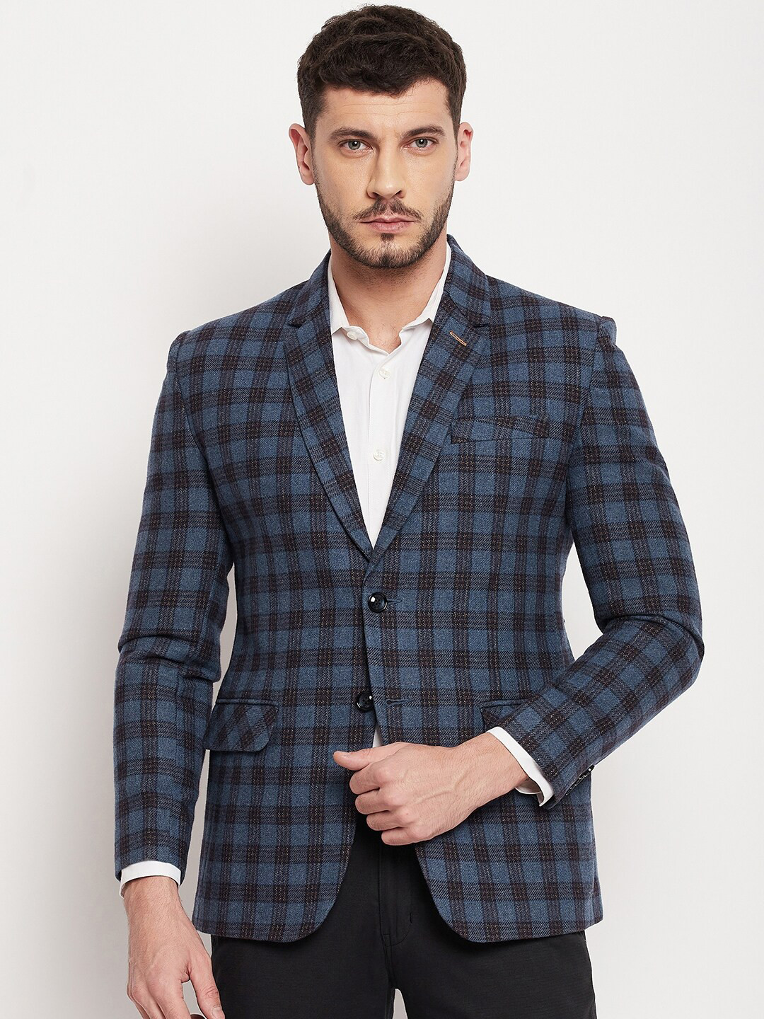 

Duke Men Blue & Black Checked Single-Breasted Blazers